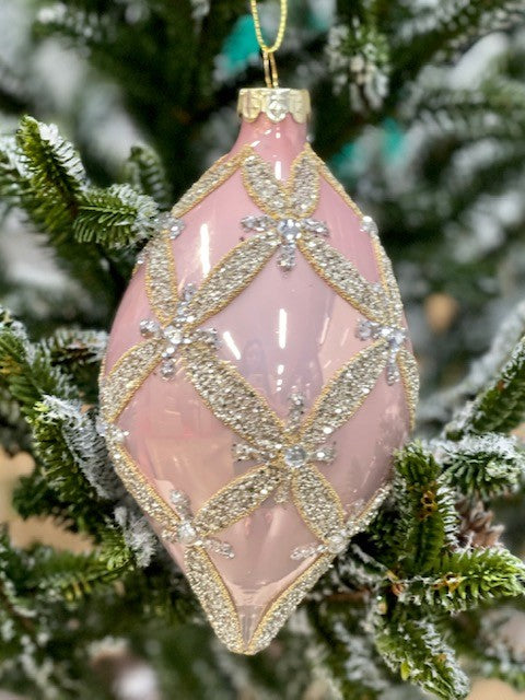 PINK HARLEQUIN TEARDROP ORNAMENT - JQAM283