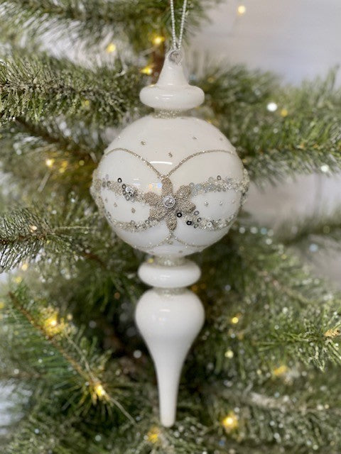 WHITE FLORAL FINIAL ORNAMENT - JQAM314