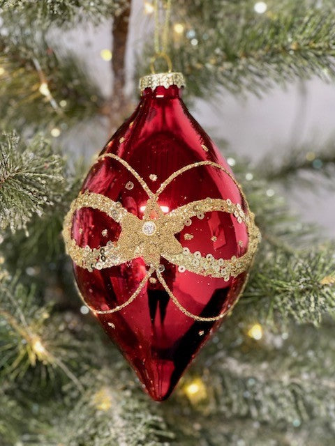 RED FLORAL TEAR DROP ORNAMENT - JQAM316