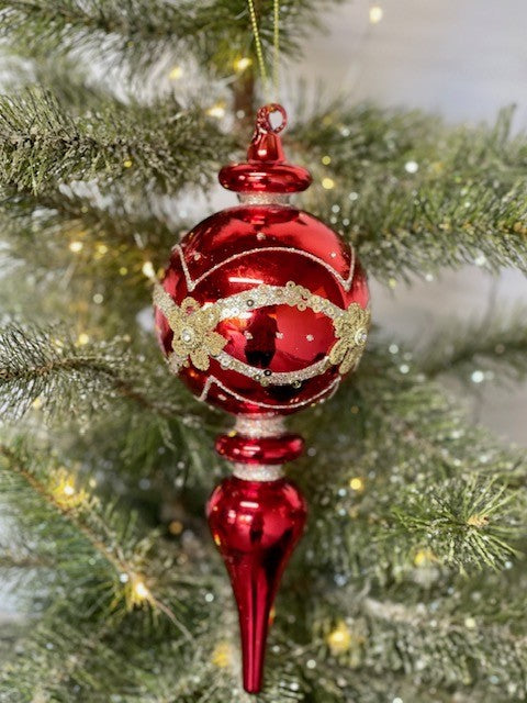 RED FLORAL FINIAL ORNAMENT- JQAM318