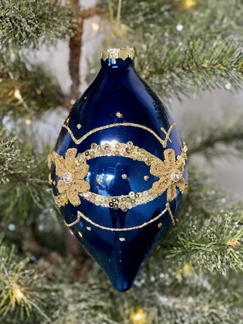 BLUE FLORAL TEARDROP ORNAMENT - JQAM324