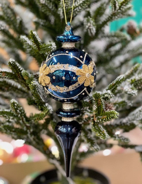 BLUE FLORAL FINIAL ORNAMENT - JQAM326