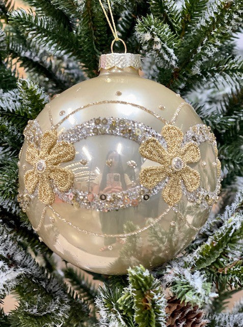 CHAMPAGNE FLORAL ROUND ORNAMENT - JQAM327