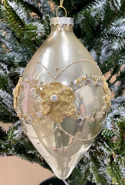 CHAMPAGNE FLORAL TEARDROP ORNAMENT - JQAM328