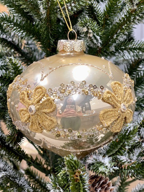 CHAMPAGNE FLORAL ONION ORNAMENT - JQAM329