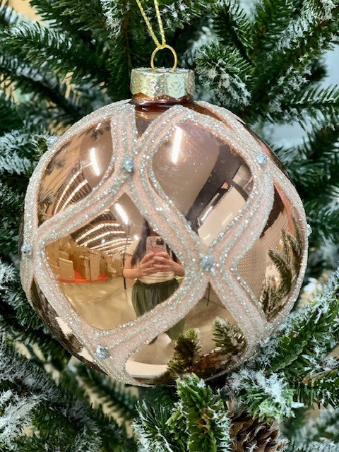 ROSE GOLD HARLEQUIN ROUND HANGING ORNAMENT JQAM361
