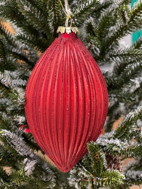 RED RIBBED TEARDROP HANGING ORNAMENT JQAM394
