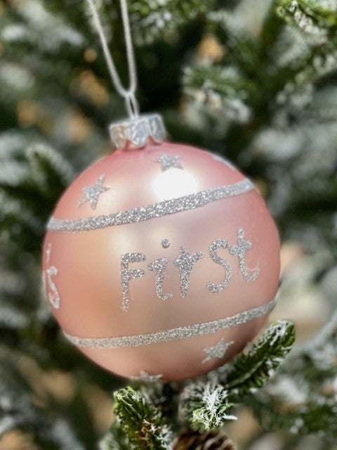BABY 1ST CHRISMTAS PINK ROUND HANGING ORNAMENT JQAM456