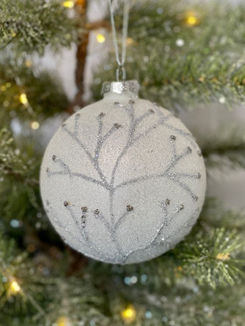 WHITE BRANCH ROUND HANGING ORNAMENT JQAM492