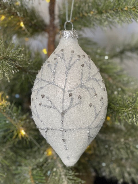 WHITE BRANCH TEARDROP HANGING ORNAMENT JQAM493