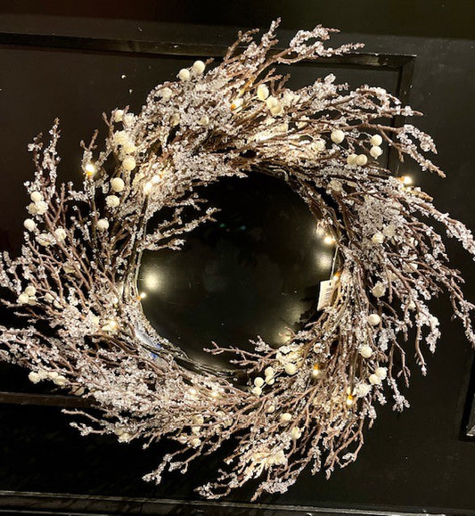 SNOWY ICE TWIG LED WREATH JSH006