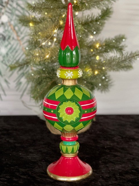GREEN RED FINIAL CANDLE HOLDER - JTE122
