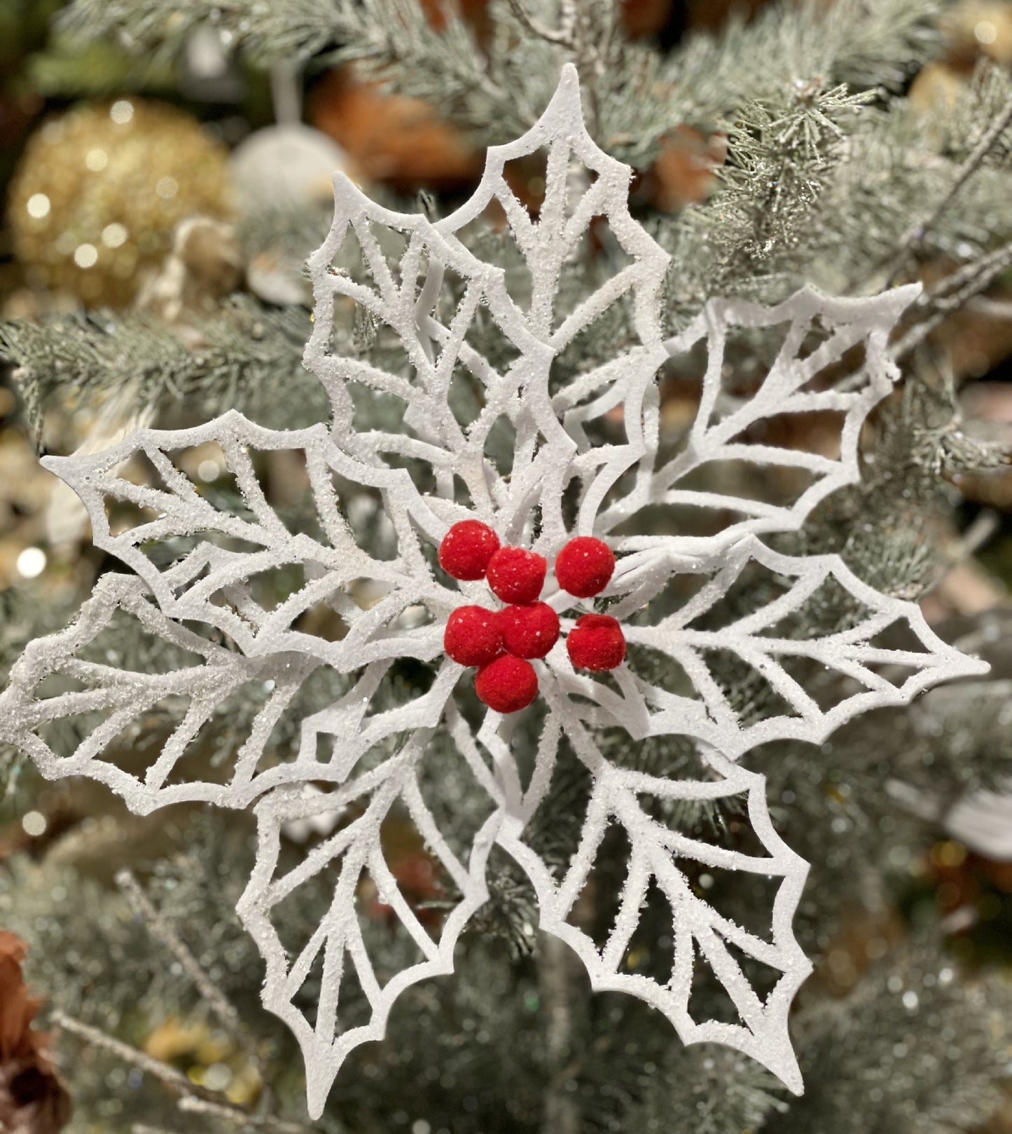WHITE POINSETTIA WITH RED CENTRE JXG015