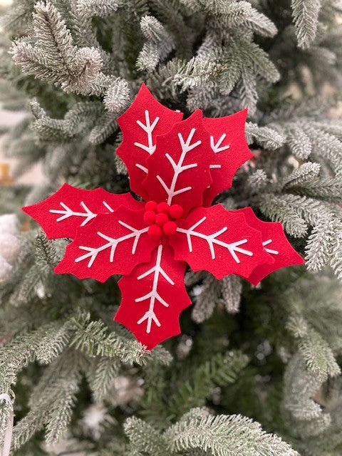 RED WHITE FELT POINSETTIA JXG109