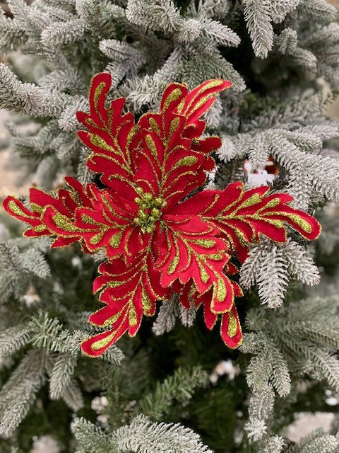 RED WITH GREEN GLITTER FLOWER JXG154