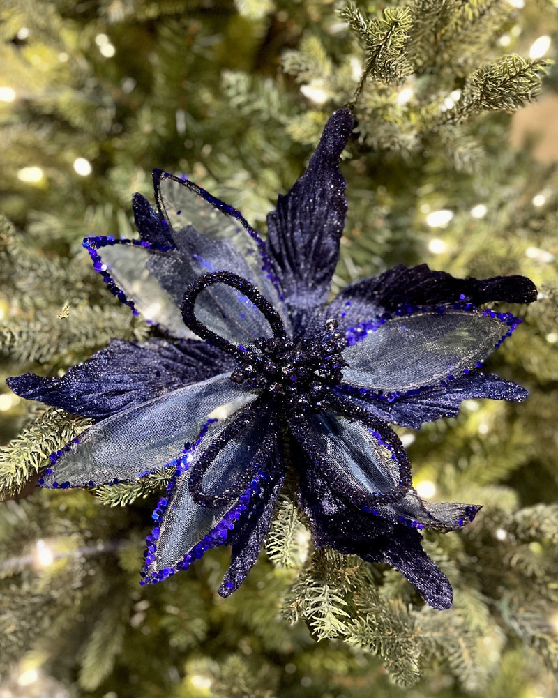 MIDNIGHT BLUE SHEER SEQUIN POINSETTIA JXG245