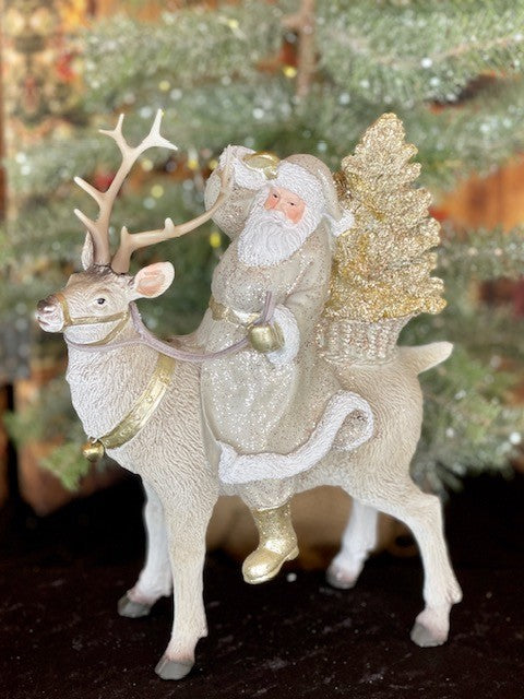 WOODLAND CHAMPAGNE SANTA ON REINDEER BXI051