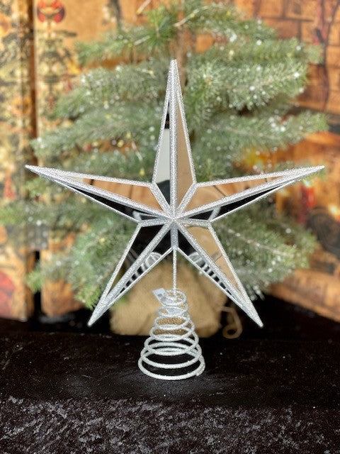 5 POINT MIRRORED SILVER STAR TREE TOPPER BXM010