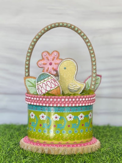 PASTEL CHICK & EGGS EASTER BASKET KTEM015