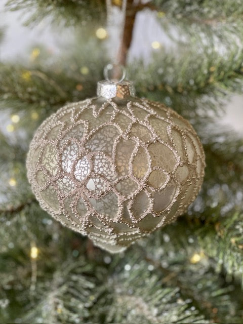CHAMPAGNE GLITTER ONION GLASS HANGING ORNAMENT MA011