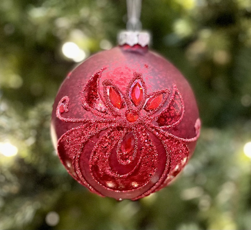 RED JEWELED ROUND ORNAMENT MA018