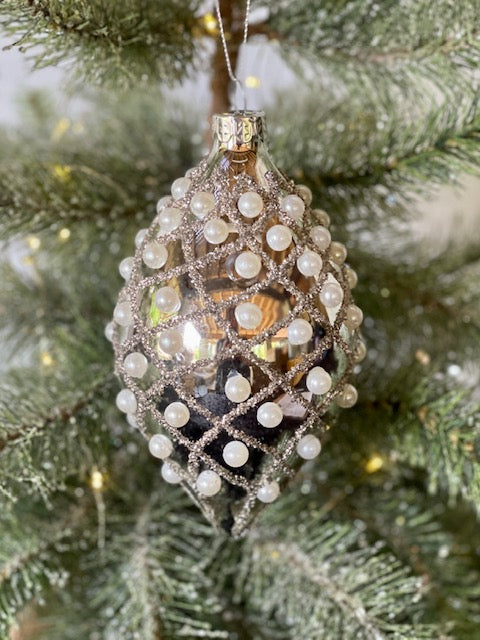PEARL TEARDROP GLASS HANGING ORNAMENT MA048