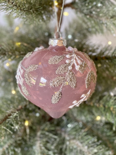PINK SILVER LEAF ONION GLASS HANGING ORNAMENT MA062