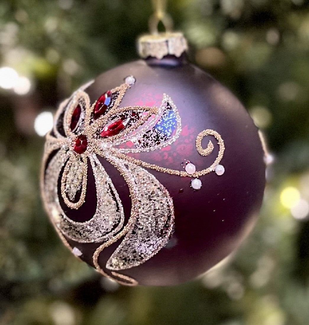 BURGUNDY JEWELED ROUND ORNAMENT MA070
