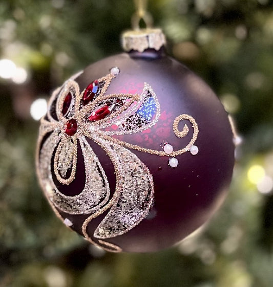 BURGUNDY JEWELED ROUND ORNAMENT MA070