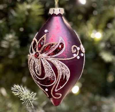 BURGUNDY JEWELED TEARDROP ORNAMENT MA071