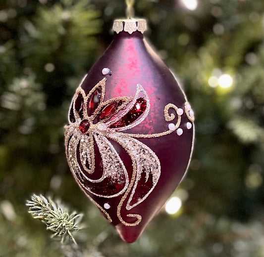 BURGUNDY JEWELED TEARDROP ORNAMENT MA071