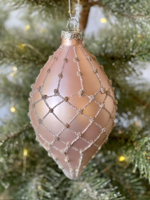 PINK FINE DESIGN TEARDROP GLASS HANGING ORNAMENT MA074
