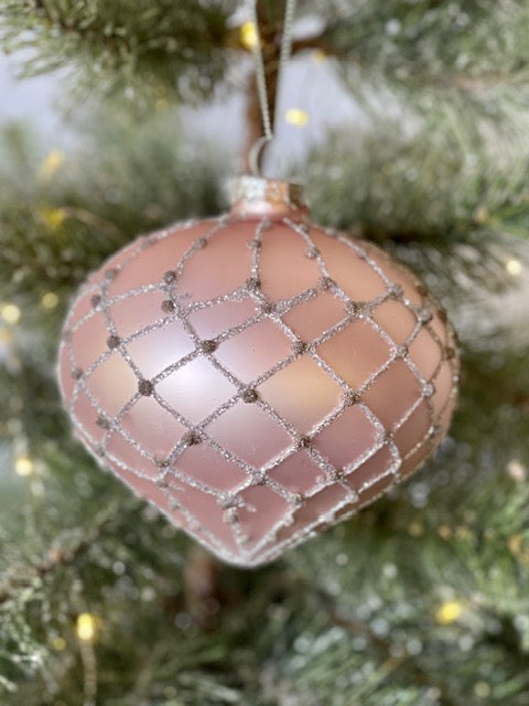 PINK FINE DESIGN ONION GLASS HANGING ORNAMENT MA075