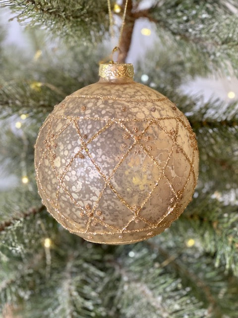 CHAMPAGNE GOLD ROUND GLASS HANGING ORNAMENT MA086