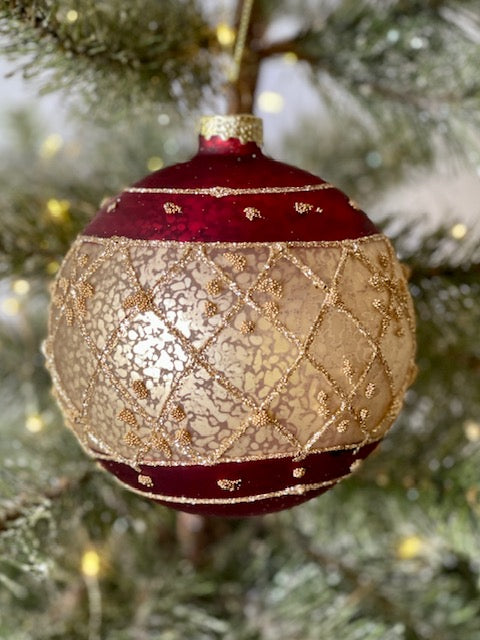 RED GOLD ROUND GLASS HANGING ORNAMENT MA087
