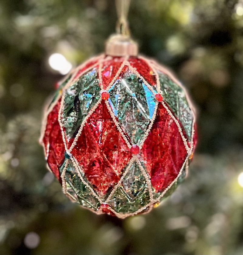 RED GREEN HONEYCOMB ROUND ORNAMENT MA105