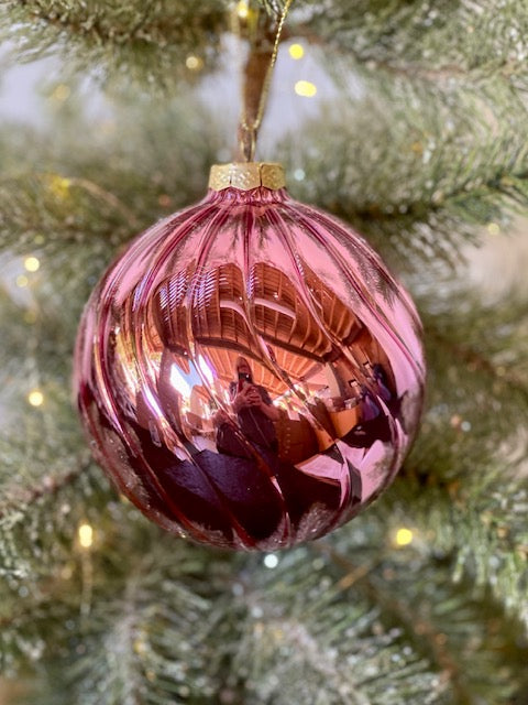 SHINY PINK ROUND GLASS HANGING ORNAMENT MA156