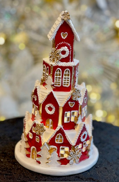 SMALL RED ROUND LED GINGERBREAD VILLAGE MT013