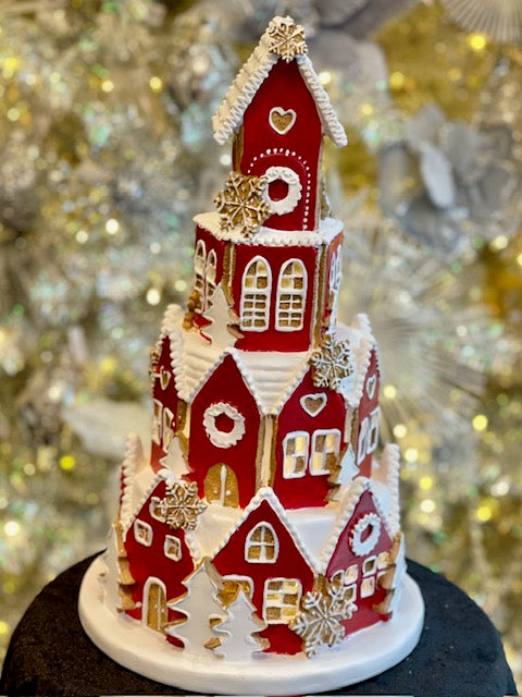 LARGE RED ROUND GINGERBREAD VILLAGE MT014