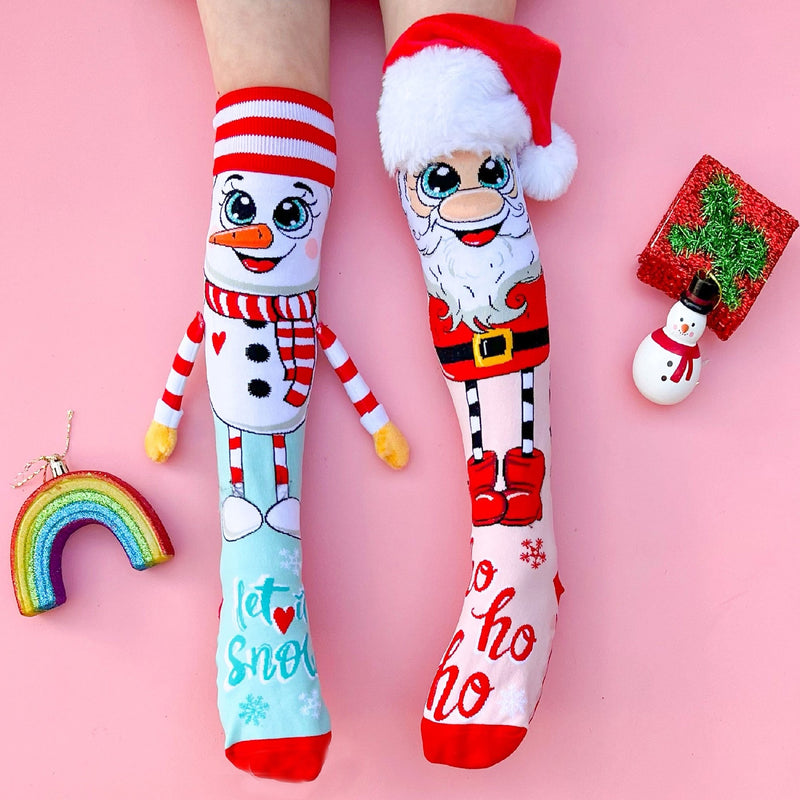 SANTA & SNOWMAN LONG STYLE MISMATCH SOCKS