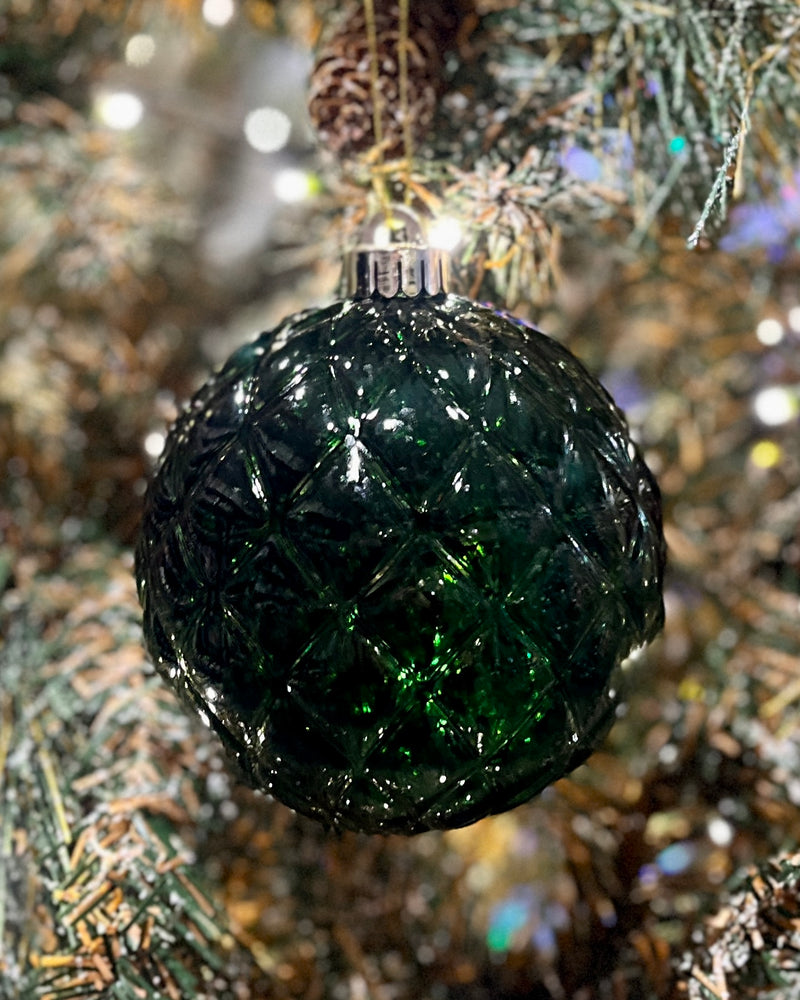 12CM DARK GREEN MERCURY QUILTED BAUBLE CXM023