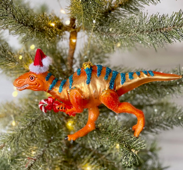 ORANGE DINOSAUR GLASS HANGING ORNAMENT CXM044