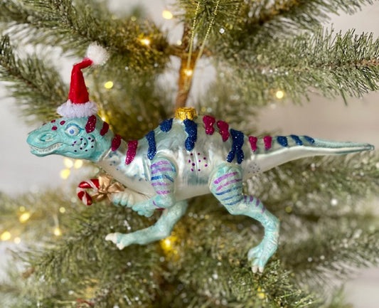 BLUE DINOSAUR GLASS HANGING ORNAMENT CXM047