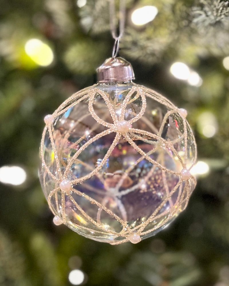 IRIDESCENT CLEAR PEARL GEOMETRIC GLASS ORNAMENT CXR028