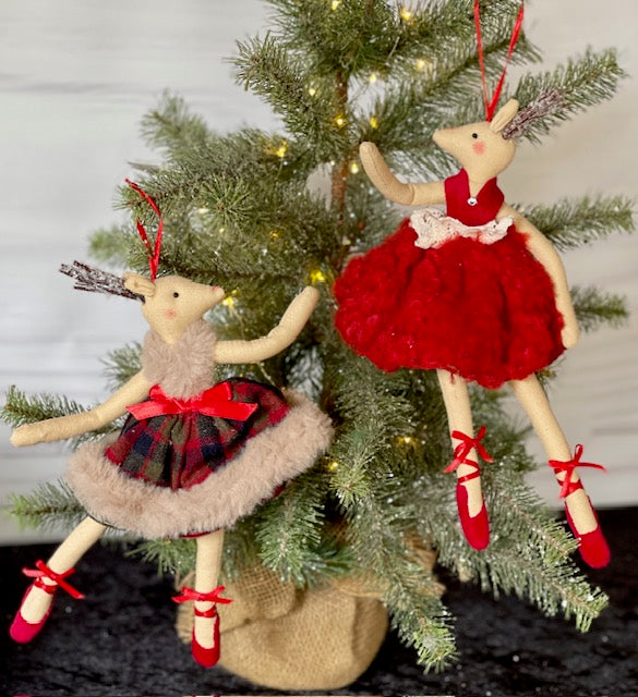 ROSEMARY DEER IN RED DRESS HANGING CXS062