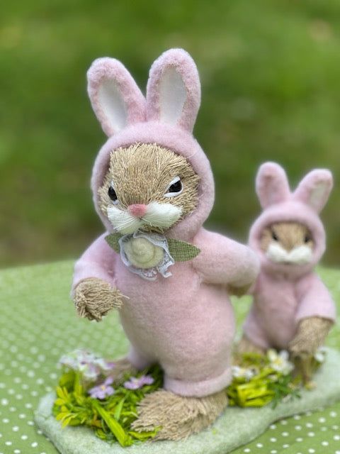 PINK BUNNYSUIT BUNNIES ON THE LAWN DED002