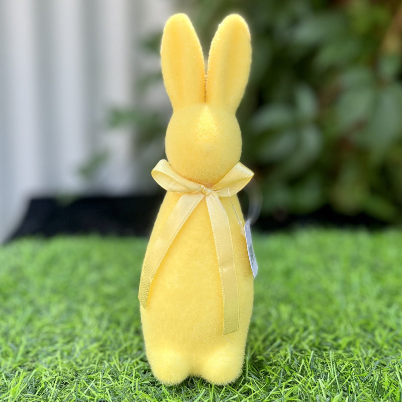 YELLOW MINI FLOCKED BUNNY WITH BOW DEM002