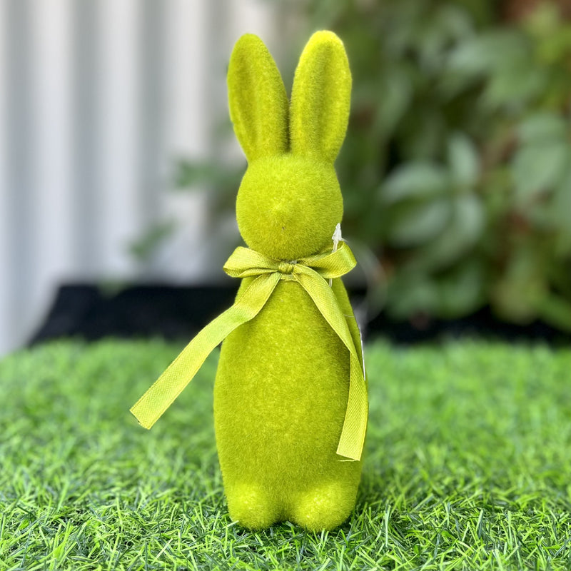 GREEN MINI FLOCKED BUNNY WITH BOW DEM003