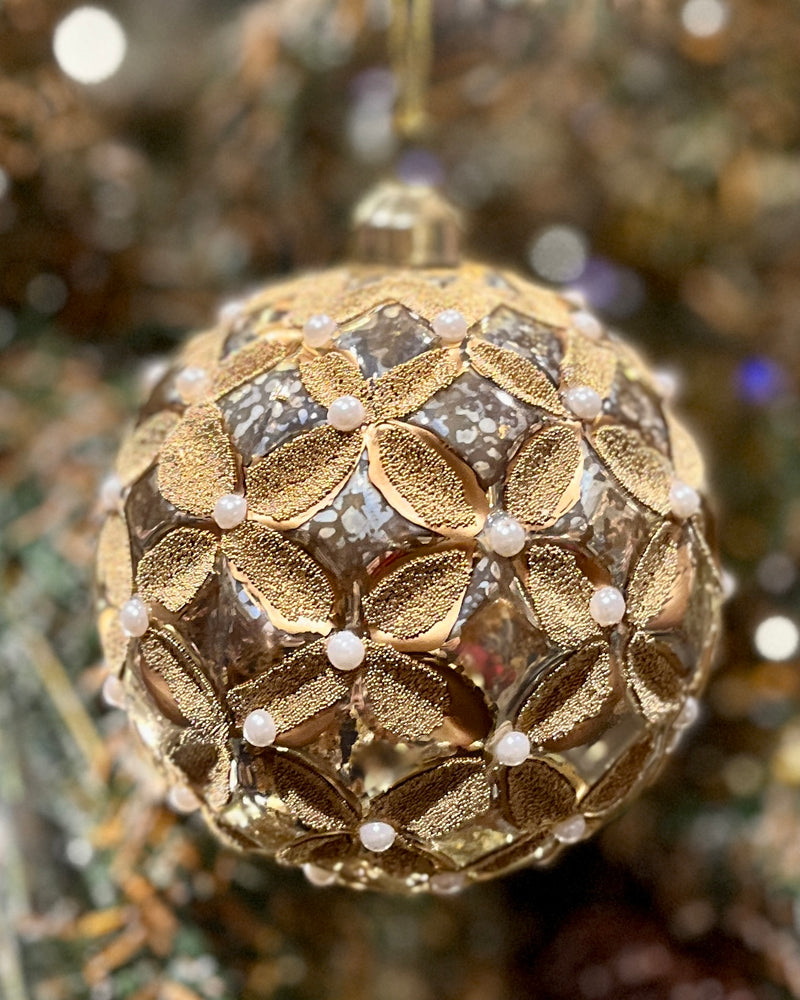 GOLD QUILTED PEARL GLASS ROUND BAUBLE DCI025