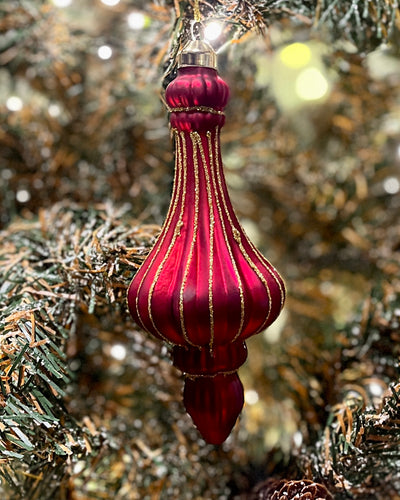 MATTE RED EMBELLISHED GLASS FINIAL ORNAMENT DXR001